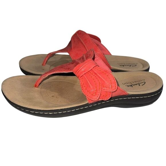 Clark’s Collection Coral Flip Flops - Size 8 - Picture 3 of 7